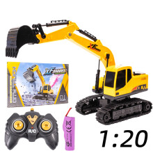 (Yellow) New 1/20 Remote Control Excavator 7 Channel RC Excavator Toys 2.4Ghz Construction Vehicles Rotation