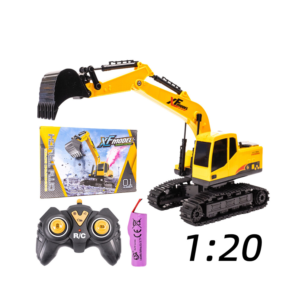 Maxpower (Yellow) New 1/20 Remote Control Excavator 7 Channel Rc Excavator Toys 2.4Ghz Construction Vehicles Rotation
