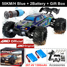 (50KM Blue 2Battery) Super Brushless 4WD RC Car With LED Remote Control Cars High Speed Drift Racing 4x4 Off Road Truck Kid