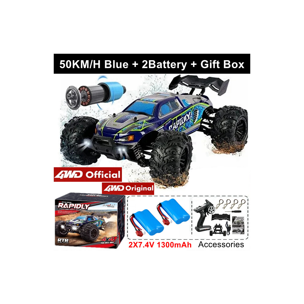 Maxpower (50Km Blue 2Battery) Super Brushless 4Wd Rc Car With Led Remote Control Cars High Speed Drift Racing 4X4 Off Road Truck Kid