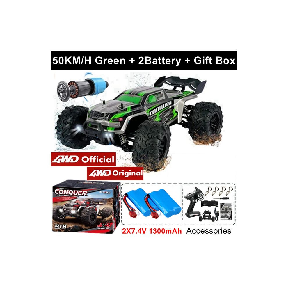 Photos - Parts for Drones & RC models MAXPOWER  Super Brushless 4WD RC Car With LED Remote Control Cars High Speed Drift Racing 4x4 Off Road Truck Kid (50KM Green 2Battery)