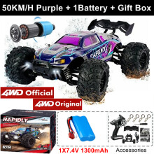 (50KM Purple 1Battery) Super Brushless 4WD RC Car With LED Remote Control Cars High Speed Drift Racing 4x4 Off Road Truck Kid