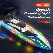 (Blue with light-504) Remote Control Boat Electric Toy Charging 2.4G Remote Control Boat Double Spiral Pulp High-Speed Water