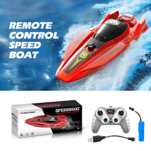 (Red-902) Remote Control Boat Electric Toy Charging 2.4G Remote Control Boat Double Spiral Pulp High-Speed Water