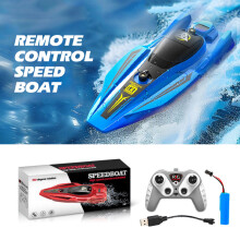 (Blue-902) Remote Control Boat Electric Toy Charging 2.4G Remote Control Boat Double Spiral Pulp High-Speed Water