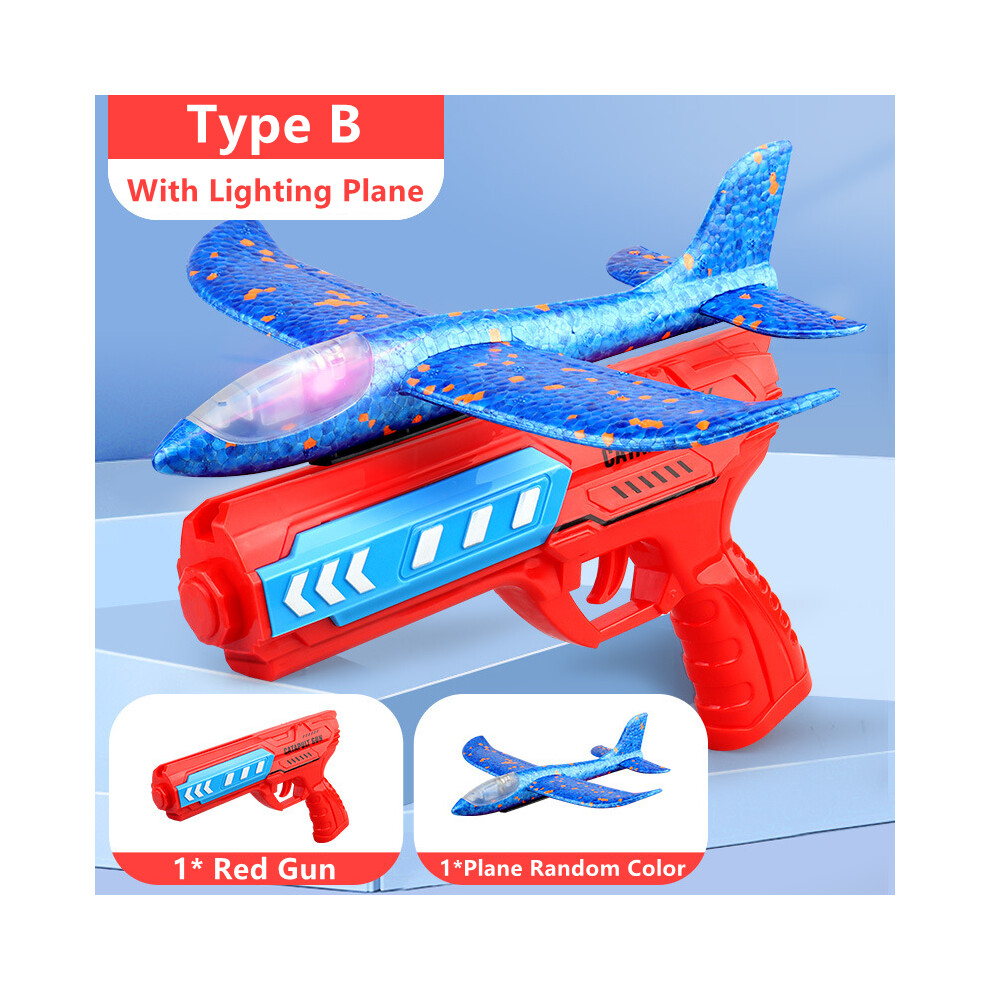 Maxpower (Type B - Gun) Kids Airplane Launcher Toys 13.2'' Led Foam Glider Catapult Gun Plane Toy For Boys Outdoor Flying Toys Red
