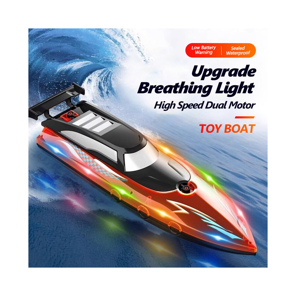 Maxpower ( With Light) Rc Boat With Led Lights, 2.4Ghz Full Size Rc Boat, Rc Boat For Pools And Lakes, 30 Minutes Run Time, Red/Light