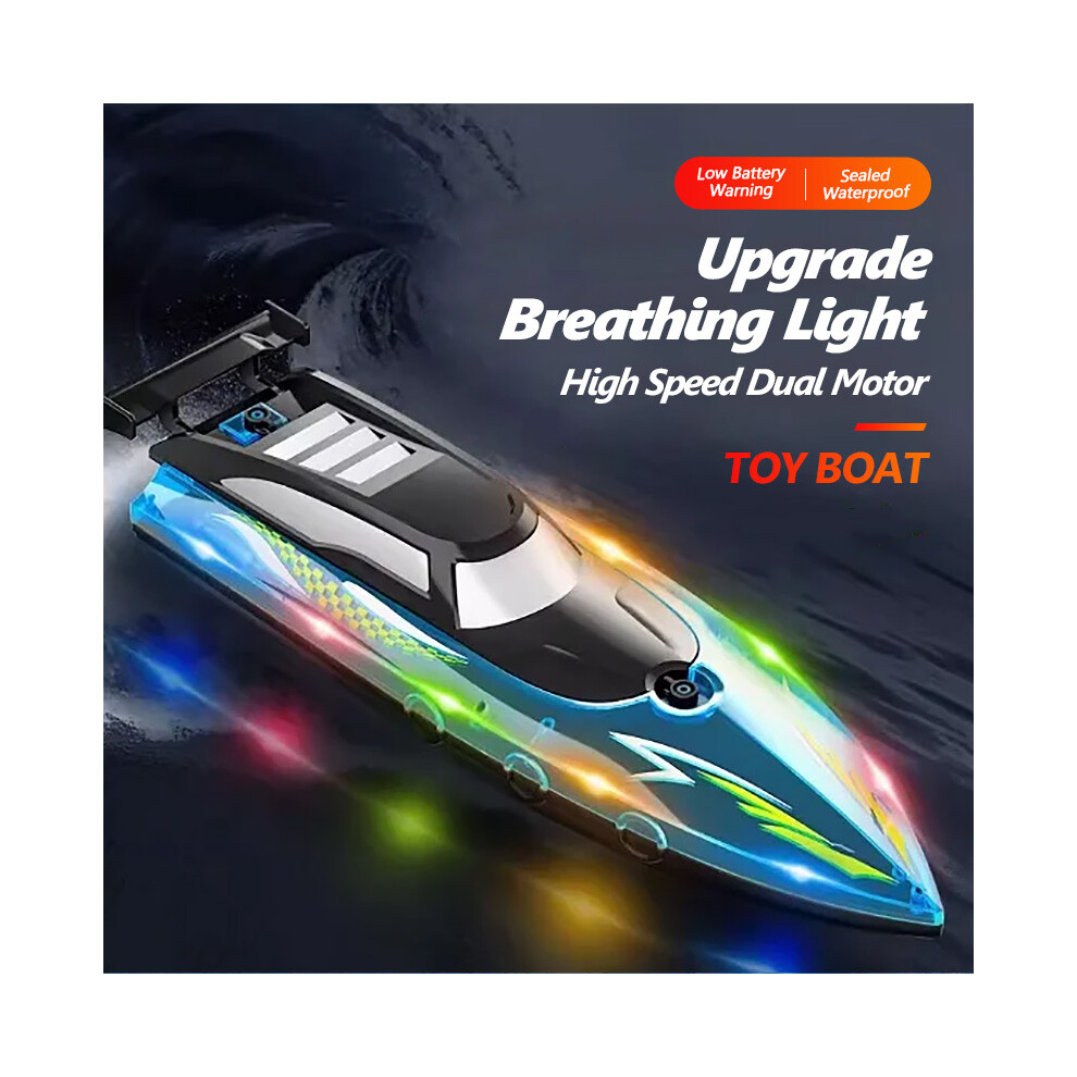 Maxpower ( With Light) Rc Boat With Led Lights, 2.4Ghz Full Size Rc Boat, Rc Boat For Pools And Lakes, 30 Minutes Run Time, Blue/Light