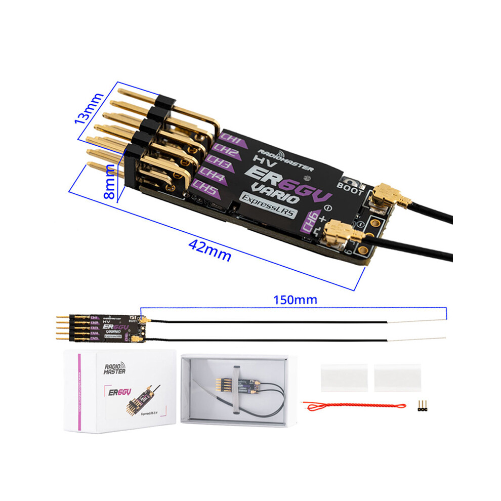 Maxpower (Er6gv) Radiomaster 2.4Ghz Elrs Pwm Receiver V 8Ch Expresslrs Rx For Rc Fixed Wing Aircraft Car