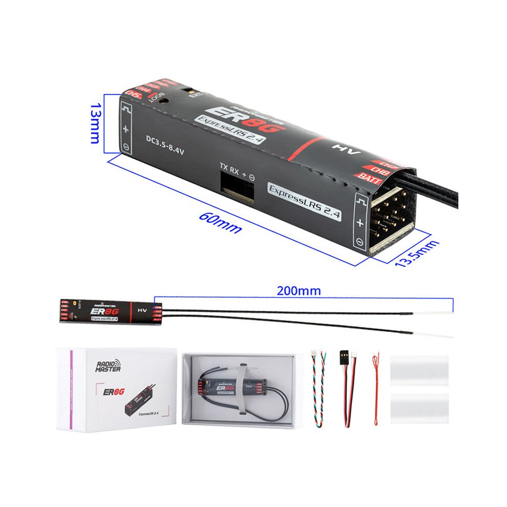 Maxpower (Er8g) Radiomaster 2.4Ghz Elrs Pwm Receiver V 8Ch Expresslrs Rx For Rc Fixed Wing Aircraft Car