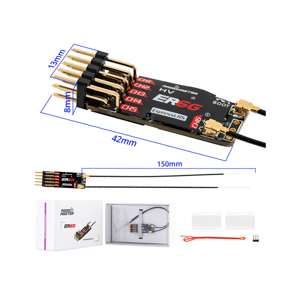Maxpower (Er6g) Radiomaster 2.4Ghz Elrs Pwm Receiver V 8Ch Expresslrs Rx For Rc Fixed Wing Aircraft Car