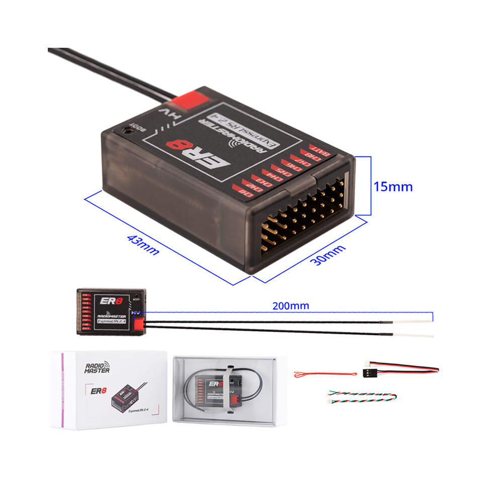 Maxpower (Er8) Radiomaster 2.4Ghz Elrs Pwm Receiver V 8Ch Expresslrs Rx For Rc Fixed Wing Aircraft Car