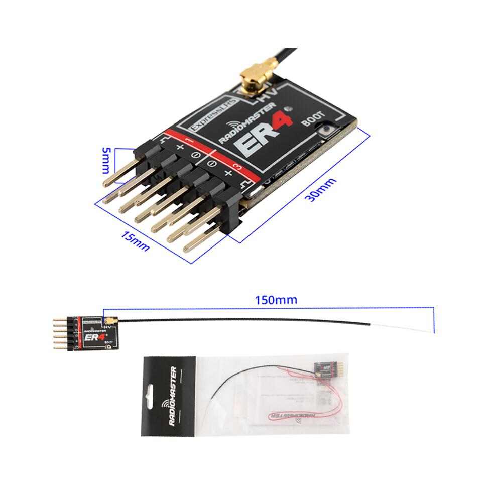 Maxpower (Er4) Radiomaster 2.4Ghz Elrs Pwm Receiver V 8Ch Expresslrs Rx For Rc Fixed Wing Aircraft Car
