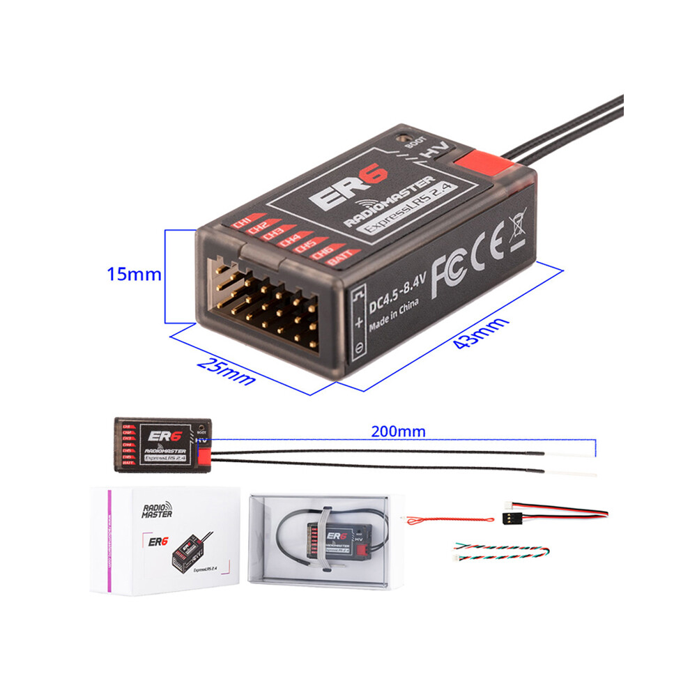 Maxpower (Er6) Radiomaster 2.4Ghz Elrs Pwm Receiver V 8Ch Expresslrs Rx For Rc Fixed Wing Aircraft Car