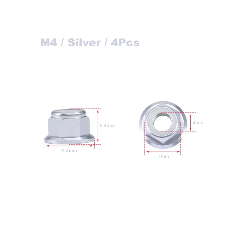 (Blue) 4Pcs Aluminium alloy CNC Flange Nylon Lock Nut M4 M5 Multicolor For 1/10 RC Car Truck TRX4 SCX10 Model-image-OPC-PG9CFY9-NEW
