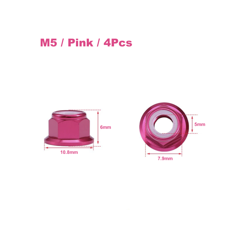 (Lavender) 4Pcs Aluminium Alloy Cnc Flange Nylon Lock Nut M4 M5 Multicolor For 1/10 Rc Car Truck Trx4 Scx10 Model 9190758340365
