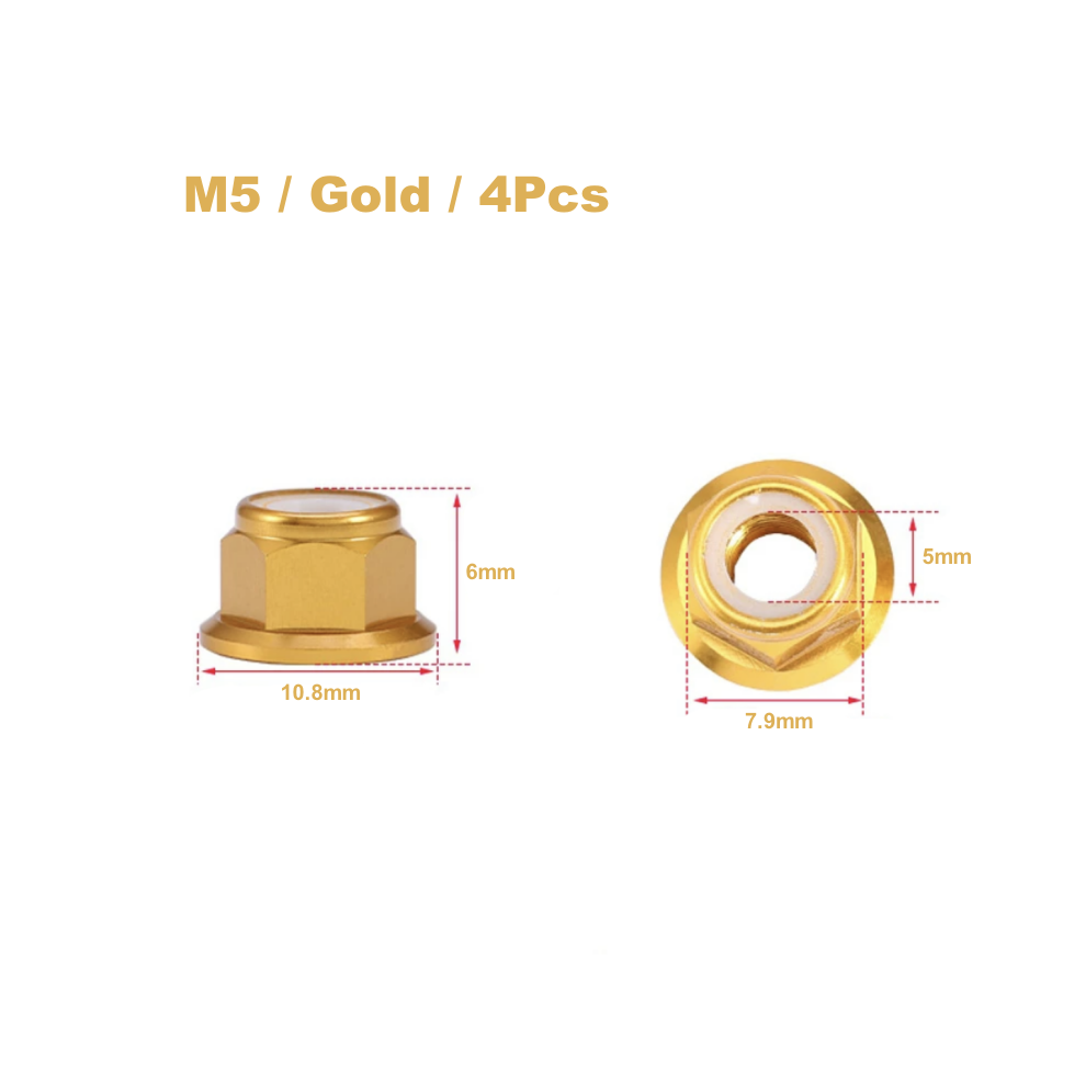 (Multi) 4Pcs Aluminium Alloy Cnc Flange Nylon Lock Nut M4 M5 Multicolor For 1/10 Rc Car Truck Trx4 Scx10 Model 9190758340211