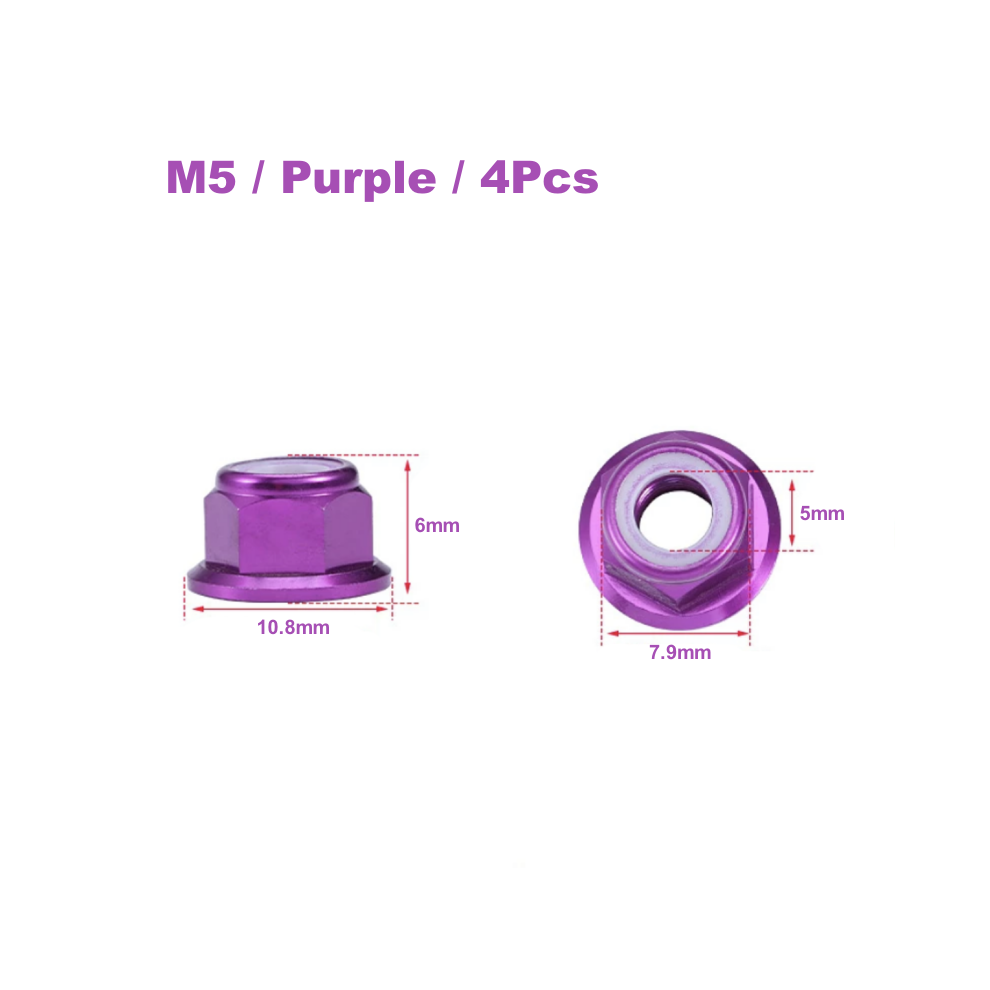 Maxpower (Pink) 4Pcs Aluminium Alloy Cnc Flange Nylon Lock Nut M4 M5 Multicolor For 1/10 Rc Car Truck Trx4 Scx10 Model