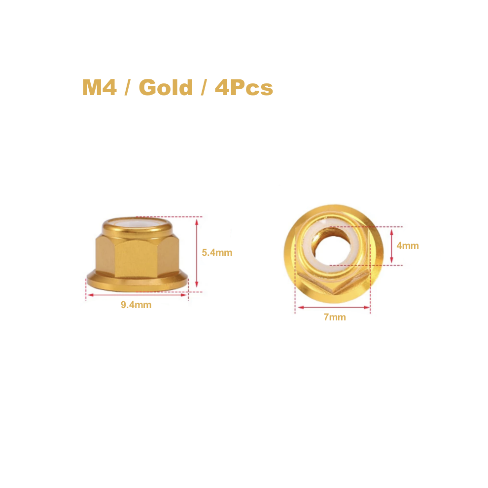 Maxpower (Purple) 4Pcs Aluminium Alloy Cnc Flange Nylon Lock Nut M4 M5 Multicolor For 1/10 Rc Car Truck Trx4 Scx10 Model