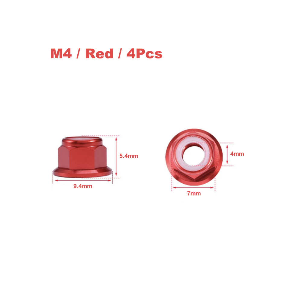 (White) 4Pcs Aluminium Alloy Cnc Flange Nylon Lock Nut M4 M5 Multicolor For 1/10 Rc Car Truck Trx4 Scx10 Model 9190758340587