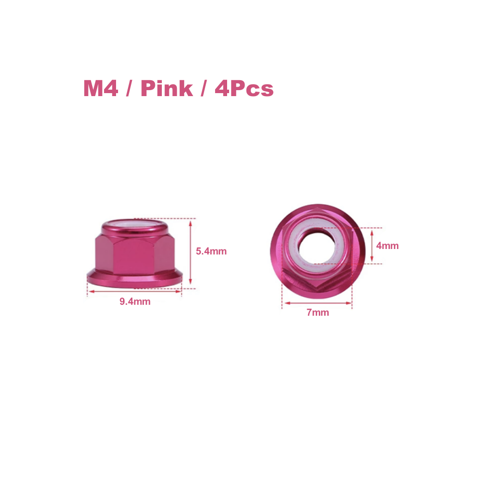 Maxpower (Yellow) 4Pcs Aluminium Alloy Cnc Flange Nylon Lock Nut M4 M5 Multicolor For 1/10 Rc Car Truck Trx4 Scx10 Model
