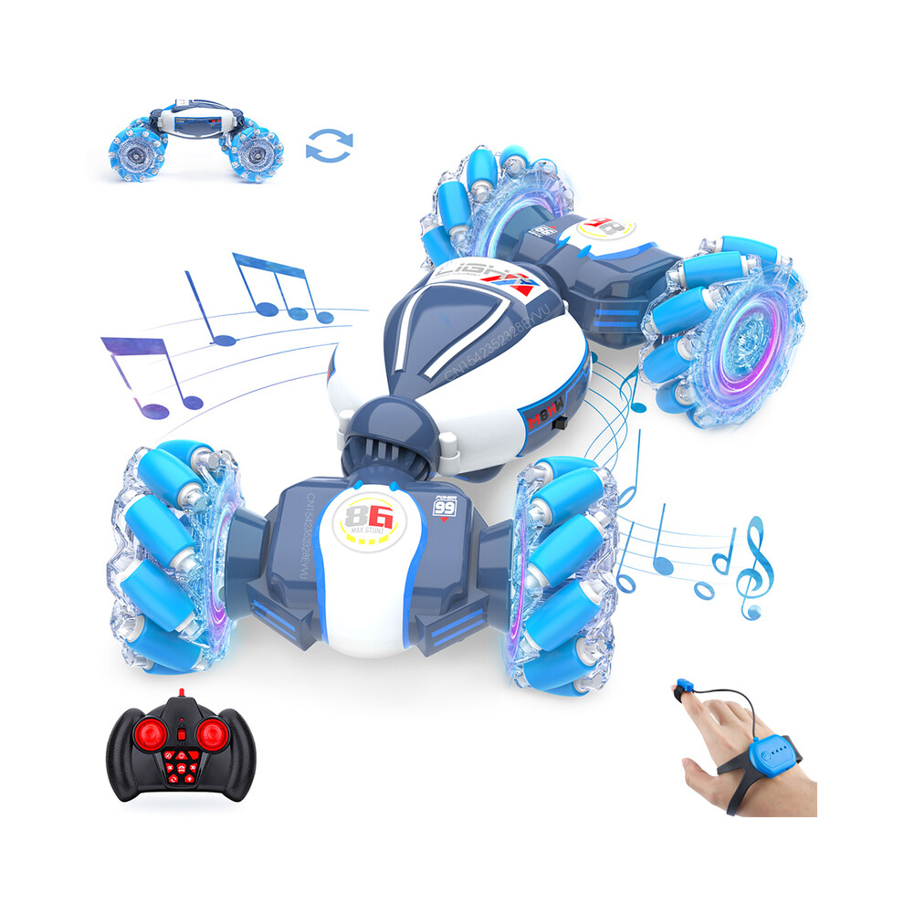 Maxpower ( Blue) 4Wd Remote Control Car Rc Stunt Car Watch Gesture Sensing Drift Twisting Car For Kids Toy Car With Music White/Blue