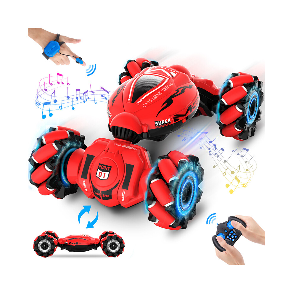 Maxpower (Red) 4Wd Remote Control Car Rc Stunt Car Watch Gesture Sensing Drift Twisting Car For Kids Toy Car With Music Red