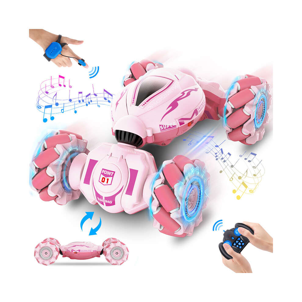 Maxpower (Pink) 4Wd Remote Control Car Rc Stunt Car Watch Gesture Sensing Drift Twisting Car For Kids Toy Car With Music Pink