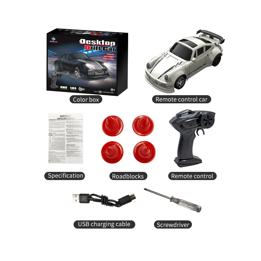 Maxpower (White Drift Car) New 4Wd 2.4Ghz Rc Simulation Mini Drift Car Palm Racing Model Desktop Toys 1/64 Scale Remote Control