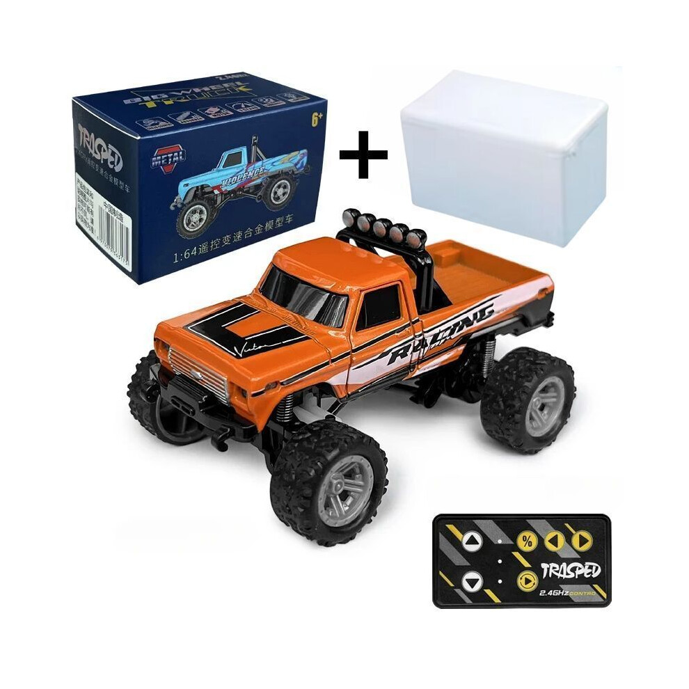 Maxpower (Orange) Rc Off-Road Monster Truck 1/64 Remote Control Mini Climbing Car, Alloy Material, 2.4G Remote Control