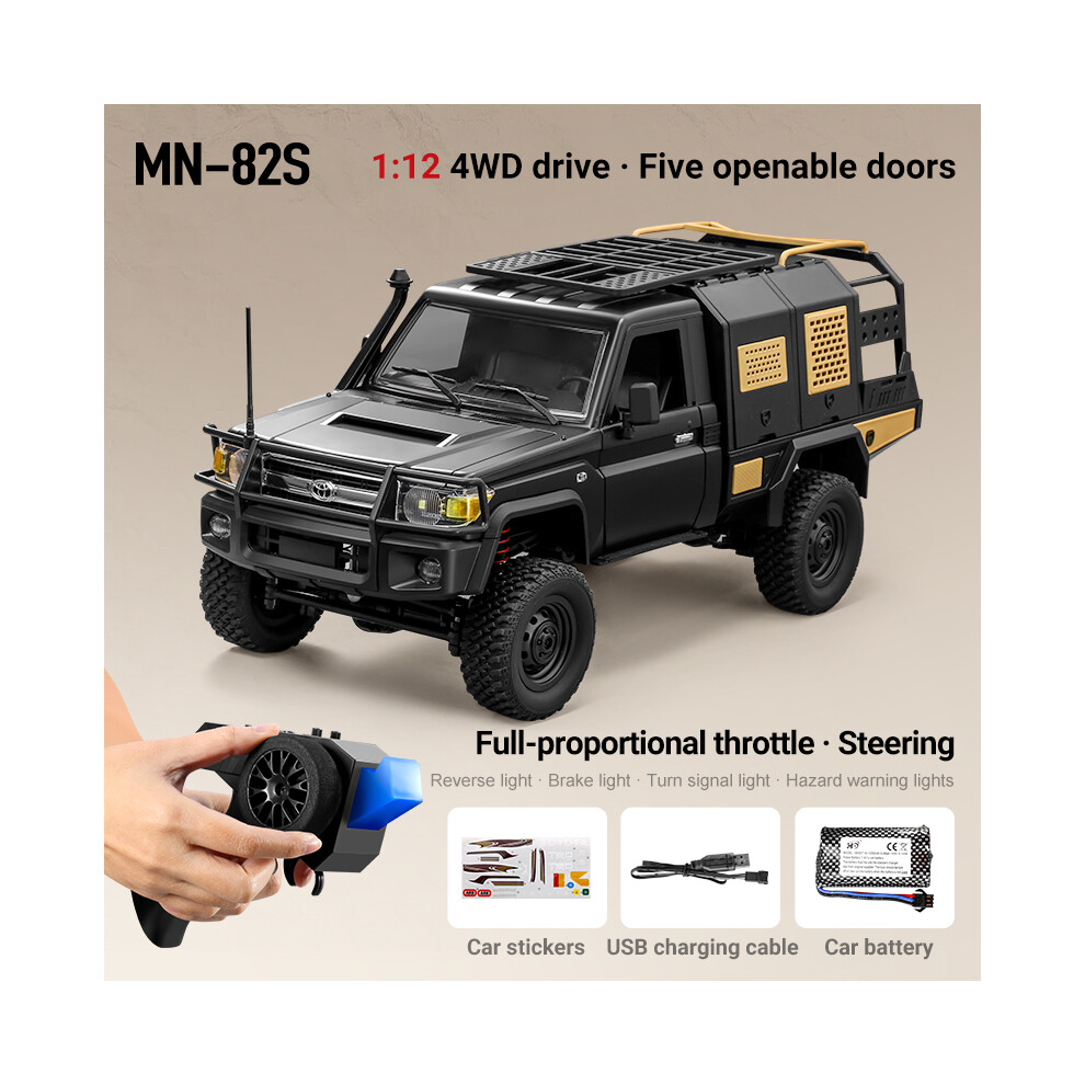Maxpower (Mn82s ) Newest Mn82 Rc Car 1:12 Full Scale Pick Up Truck 2.4G 4Wd Off-Road Crawler Car Controllable Headlights Black