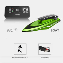 (Green 1) Mini RC Boats High Speed Electronic Remote Control Racing Ship with Led Light Children Competition Water