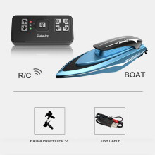 (Blue 1) Mini RC Boats High Speed Electronic Remote Control Racing Ship with Led Light Children Competition Water