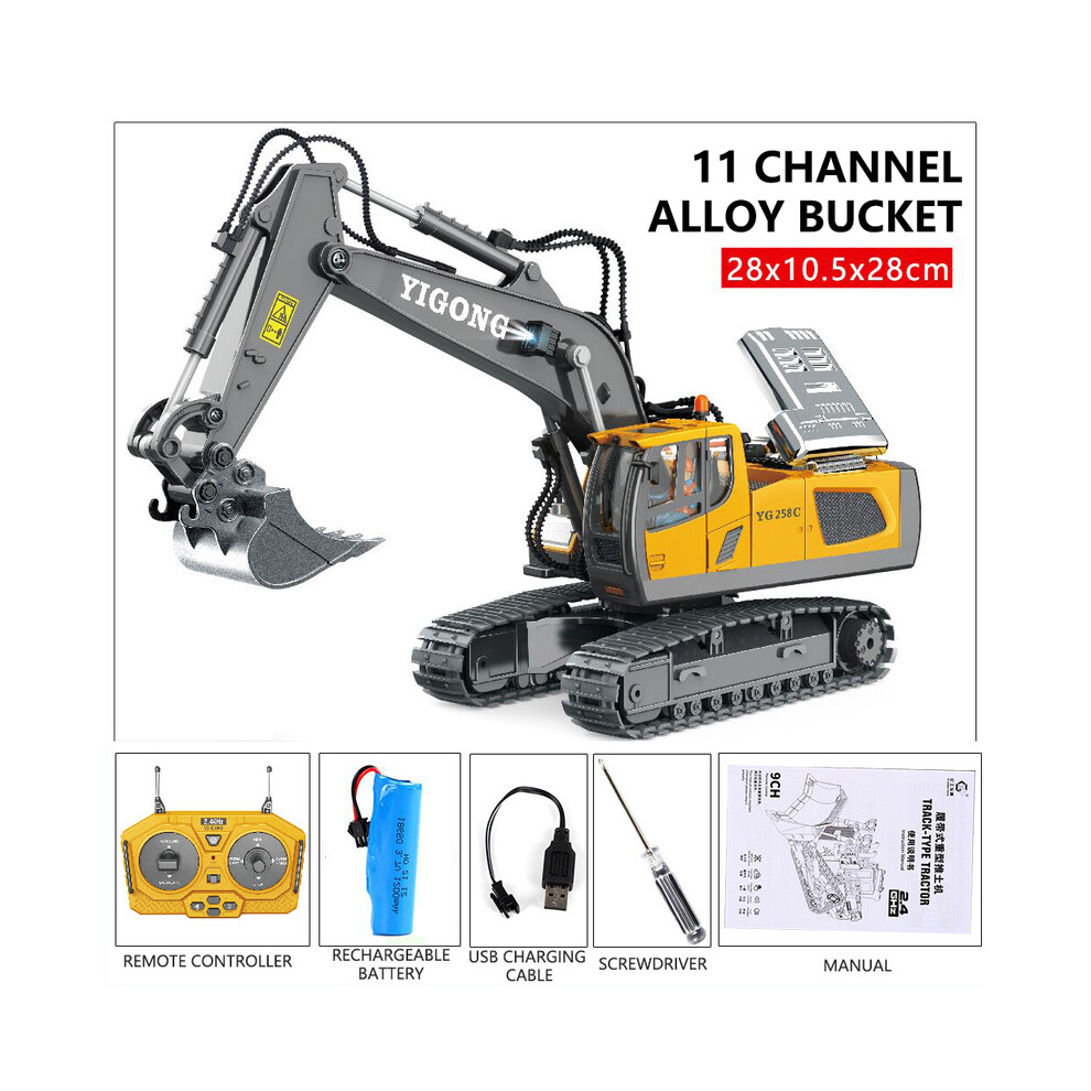 Maxpower (11Ch Excavator) Rc Excavator Dumper Car 2.4G Remote Control Engineering Vehicle Crawler Truck Bulldozer Toys For Boys Black