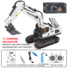 (11CH White excavator) RC Excavator Dumper Car 2.4G Remote Control Engineering Vehicle Crawler Truck Bulldozer Toys for Boys