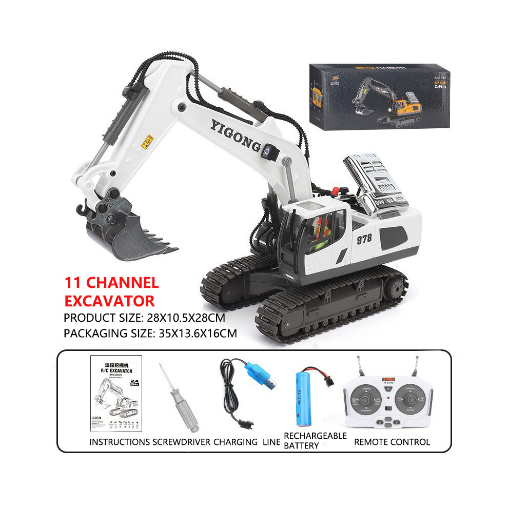 Maxpower (11Ch Excavator) Rc Excavator Dumper Car 2.4G Remote Control Engineering Vehicle Crawler Truck Bulldozer Toys For Boys White