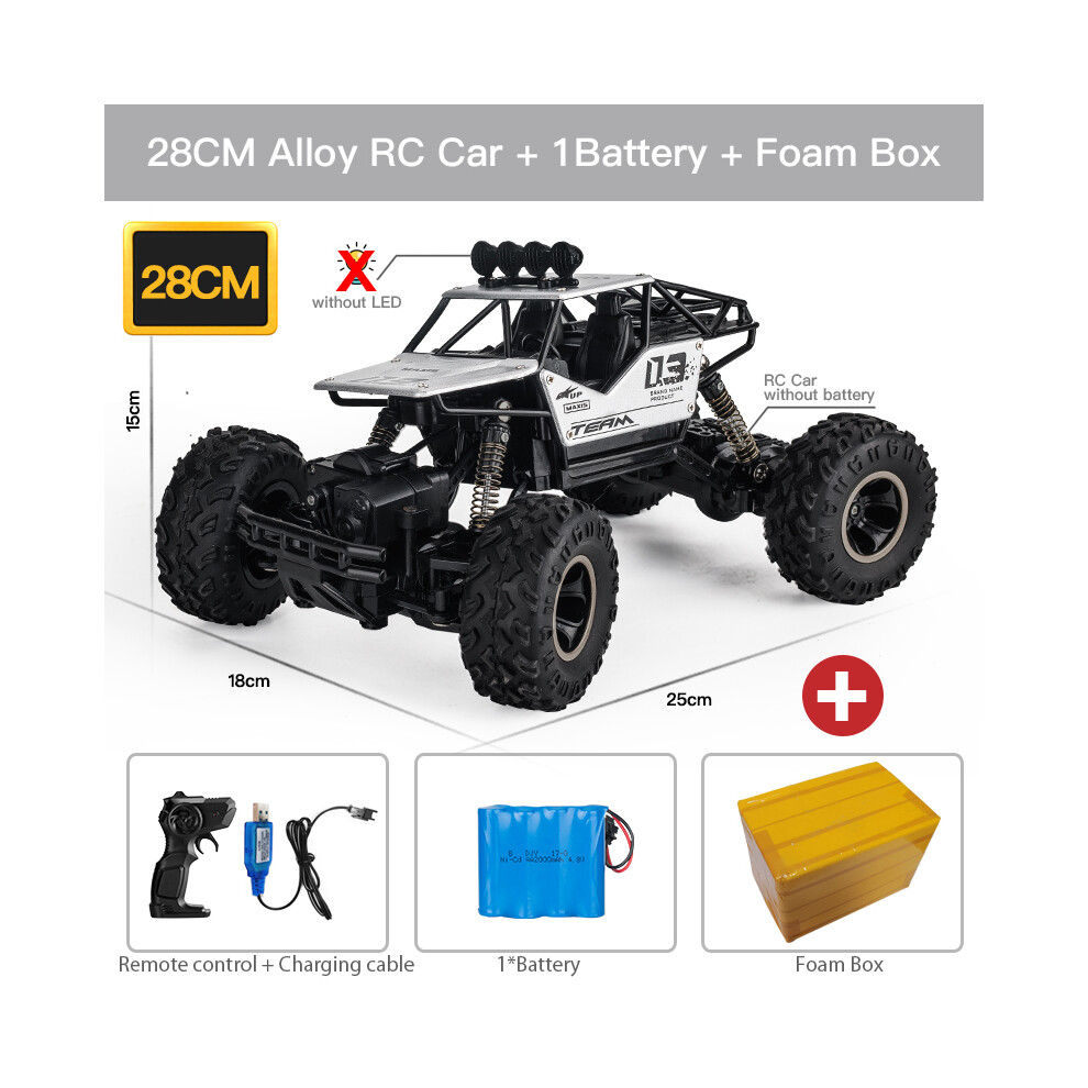 Maxpower (28Cm 1B Alloy) Zwn 1:16 4Wd Rc Car With Led Lights Radio Alloy Remote Control Cars Buggy Off-Road Control Trucks Boys Silver