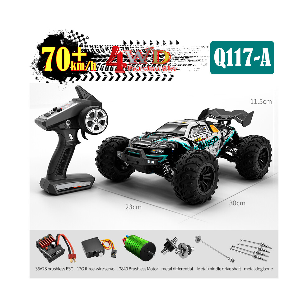 Maxpower (Q117-A-) 1:16 4Wd Rc Car 70Km/H With Led Lights 2.4G Inductor Remote Control Off-Road Cars High Speed Brushless Blue