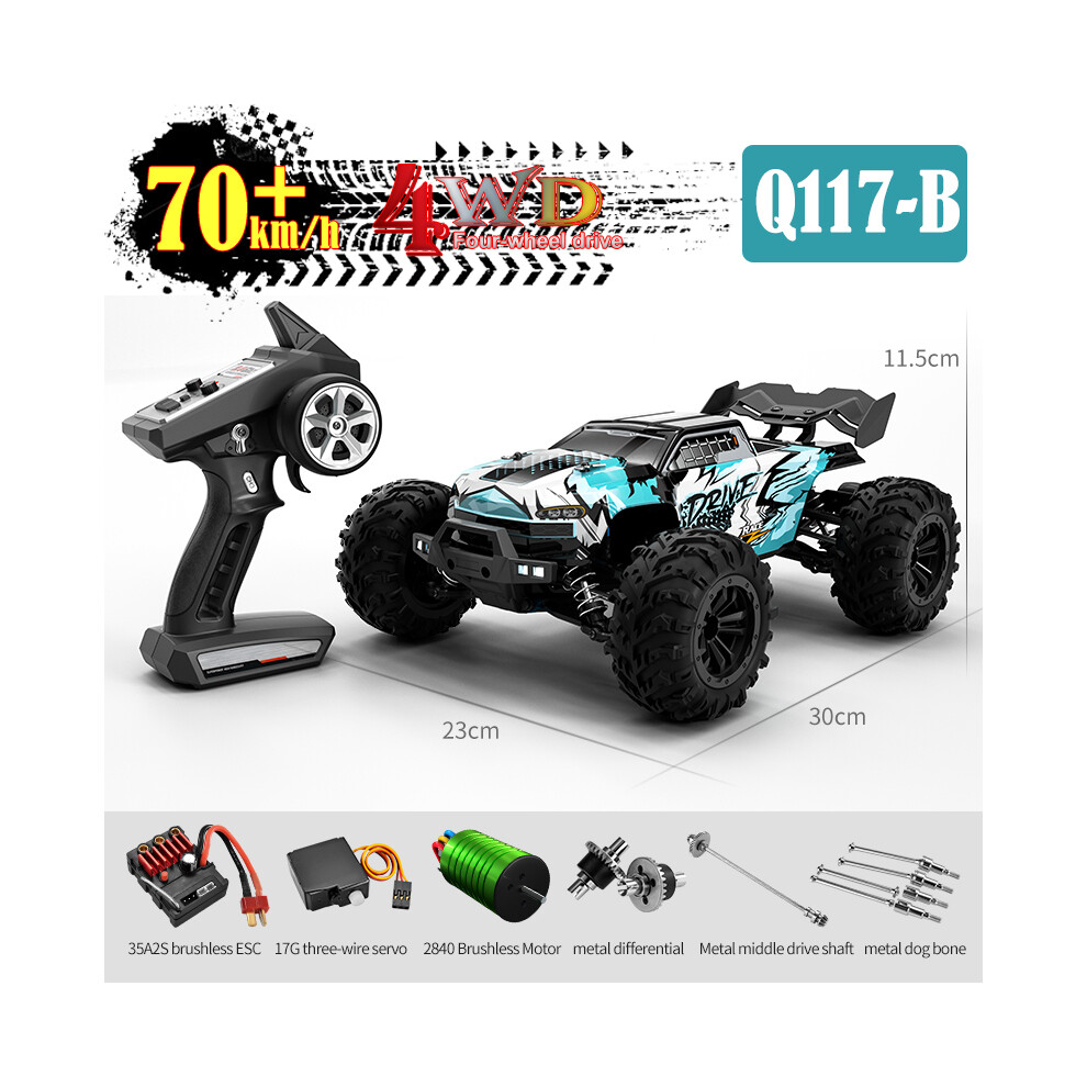 Maxpower (Q117-B-) 1:16 4Wd Rc Car 70Km/H With Led Lights 2.4G Inductor Remote Control Off-Road Cars High Speed Brushless Blue