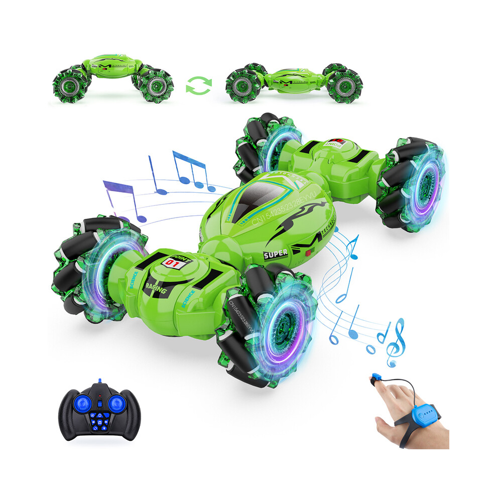 Maxpower () 4Wd Drift Stunt Car 1:18 Remote Control Car With Music Rc Cars Off Road On Road Watch Gesture Green/Light