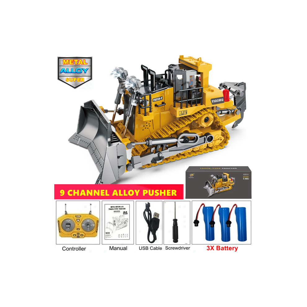 Maxpower (Bulldozer 3Battery) 4Wd Remote Control Excavator 4X4 Alloy Dump Truck Bulldozer Radio Model Rc Car Construction Vehicle