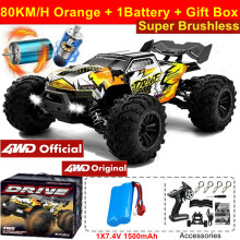 (4WD 80KM Orange 1B) 1:16 80km/h Brushless RC Drift Car With LED Lights 4WD Electric High Speed Racing Remote Control Monster