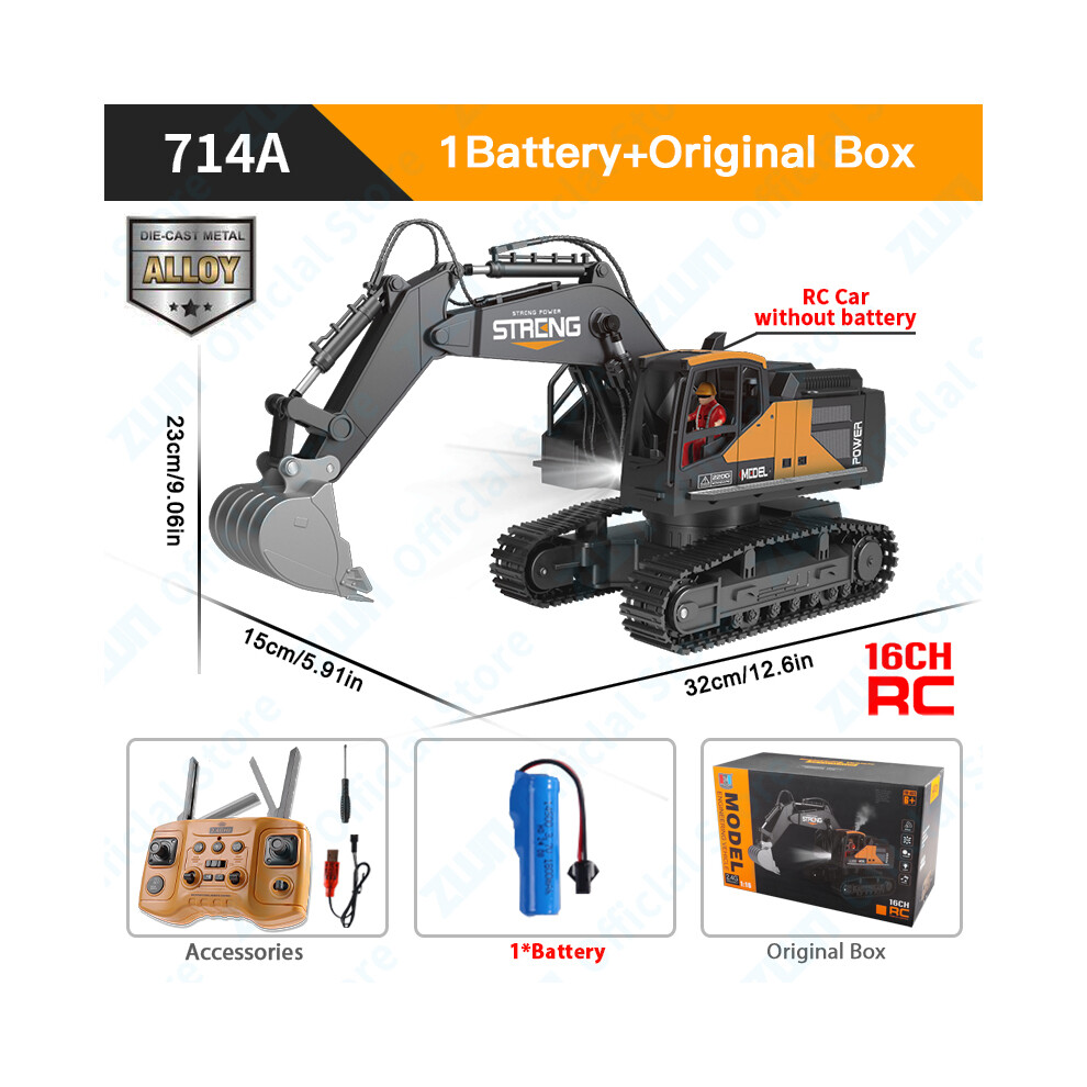 Maxpower (16Ch Alloy Orange) Zwn 16Ch Remote Control With Led Lights Music Professional Rc Model Excavator Alloy Simulation Construction