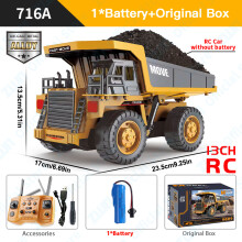 (13CH Alloy Orange) ZWN 16CH Remote Control With LED Lights Music Professional RC Model Excavator Alloy Simulation Construction