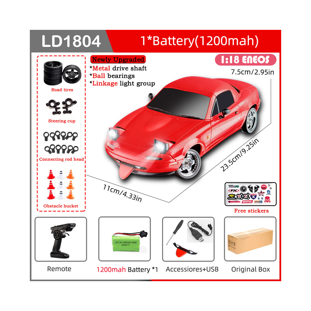 Maxpower (Ld1804-1B1200-Ob) Ldrc Ld1804 Rc Drift Car 1/18 Model 2.4G 2Wd Esp Gyroscope Led Lights Full Scale Controlled Model Children Red
