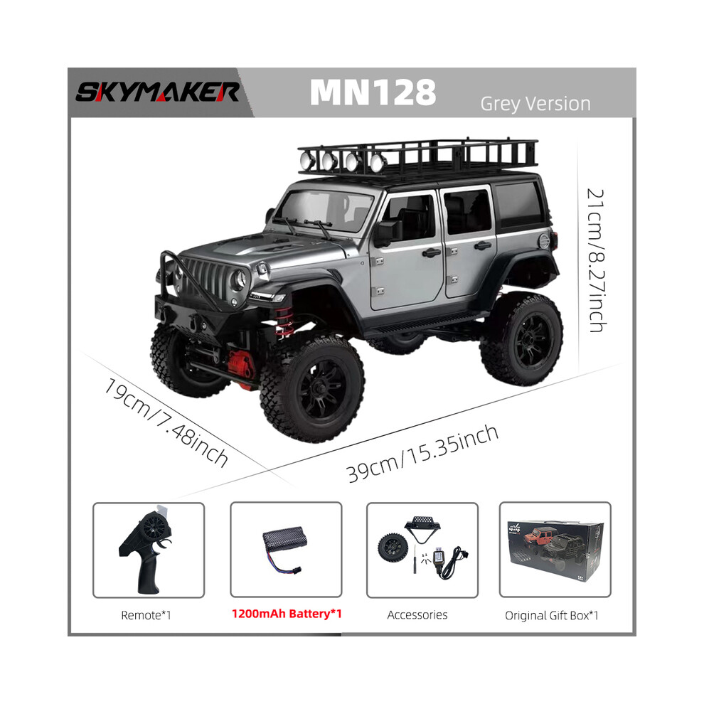 Maxpower (-1B1200) Mn128 1/12 Rc Car 4Wd Jeep Model 2.4G Remote Control Led 4X4 Off Road 4Wd Climbing Rc Truck Electric Grey/Light
