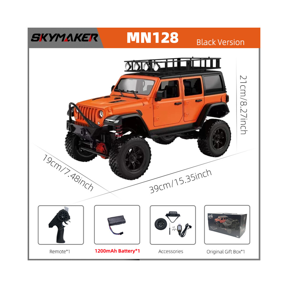 Maxpower (-1B1200) Mn128 1/12 Rc Car 4Wd Jeep Model 2.4G Remote Control Led 4X4 Off Road 4Wd Climbing Rc Truck Electric Orange/Light