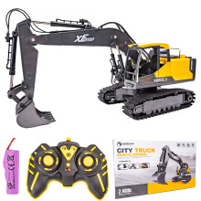 (Yellow) 1/16 Remote Control Excavator 7 Channel RC Excavator Truck Toys 2.4Ghz Construction Vehicles with Metal