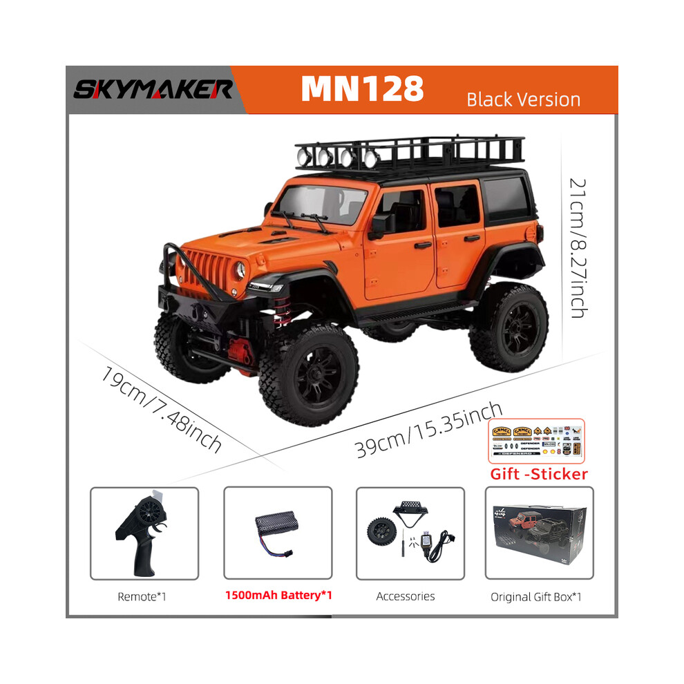 Maxpower (-1B1500-Str) Mn128 1/12 Rc Car 4Wd Jeep Model 2.4G Remote Control Led 4X4 Off Road 4Wd Climbing Rc Truck Electric Orange/Light