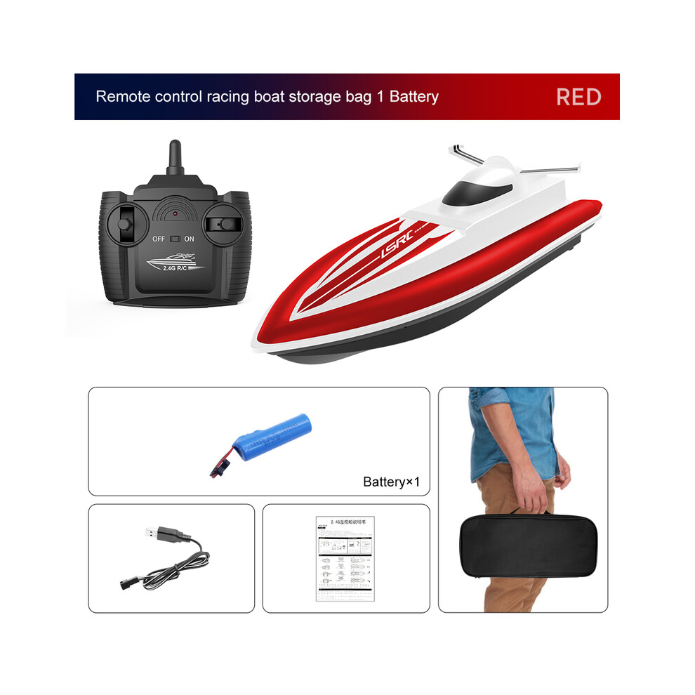 Maxpower (1Ba With Bag) 2.4G Lsrc-B8 Rc High Speed Racing Boat Waterproof Rechargeable Model Electric Radio Remote Control Speedboat Black/Red